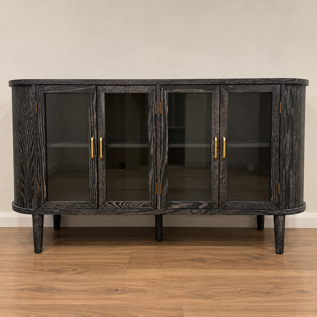 60-Inch Black Farmhouse Sideboard Cabinet with Glass Doors