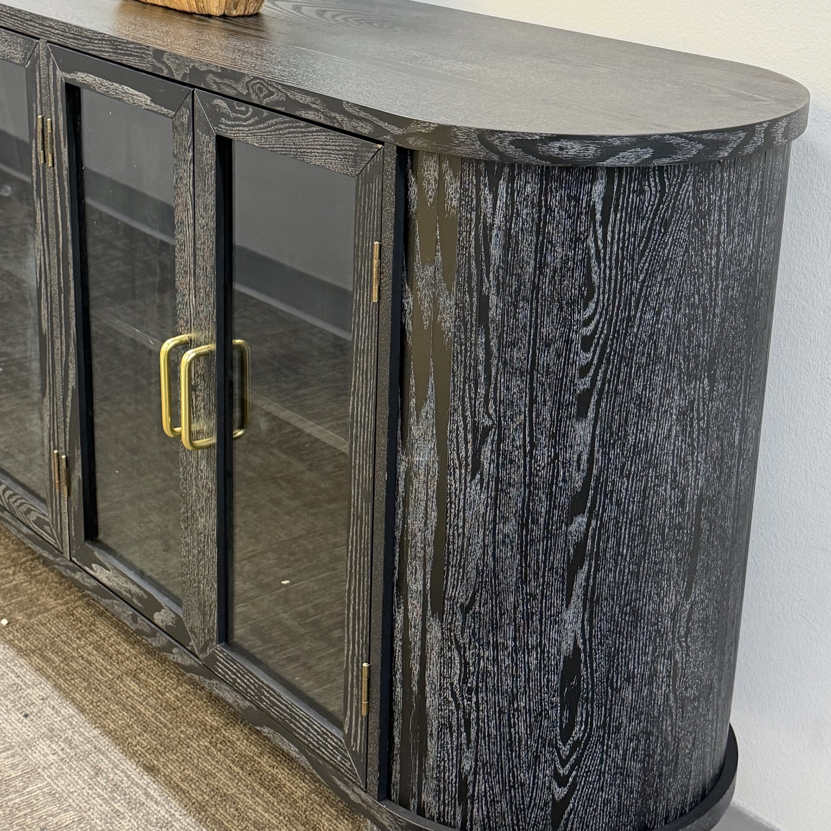 60-Inch Black Farmhouse Sideboard Cabinet with Glass Doors – view 4