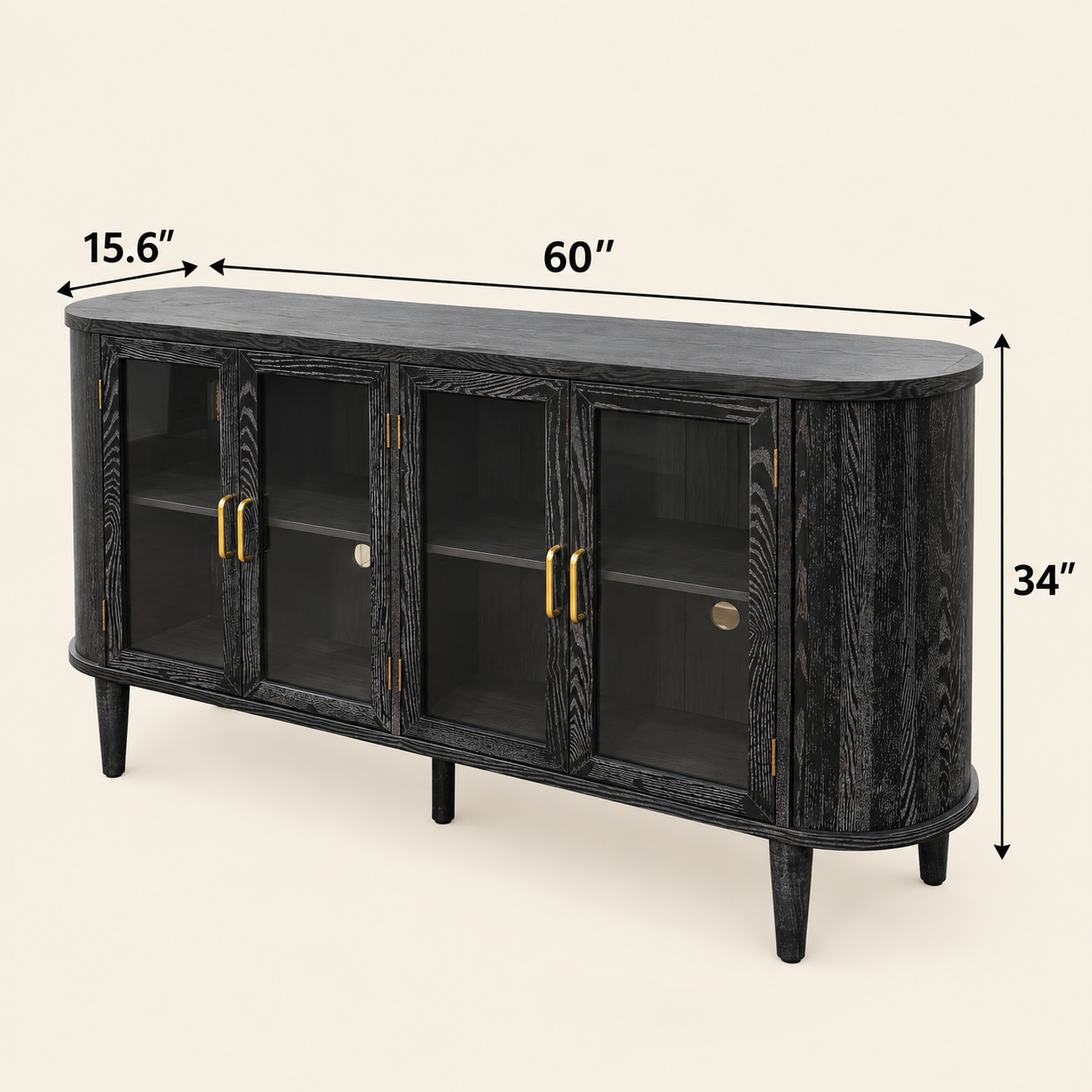 60-Inch Black Farmhouse Sideboard Cabinet with Glass Doors – view 5