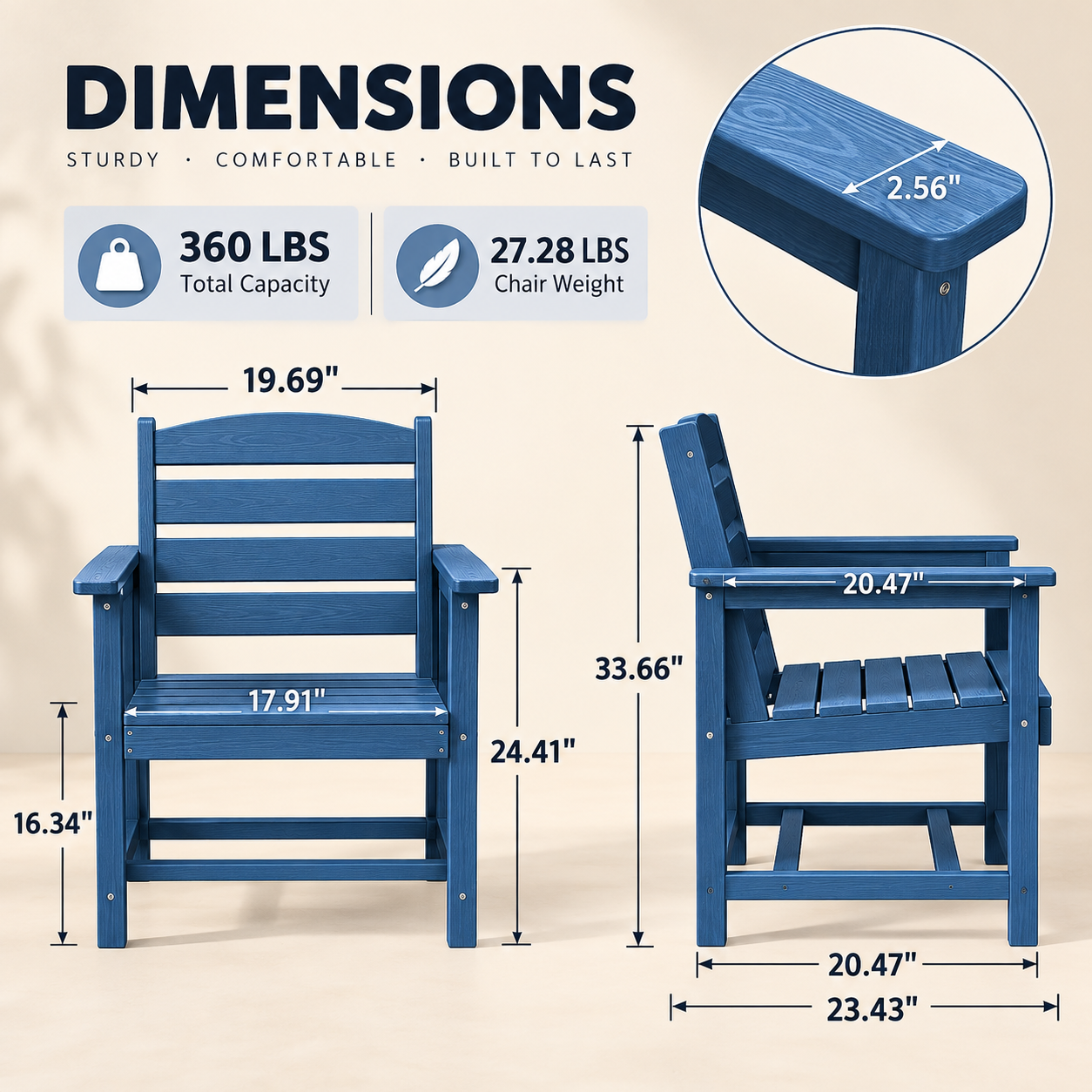 Set of 4 Blue HDPE Outdoor Counter Height Chairs – view 5