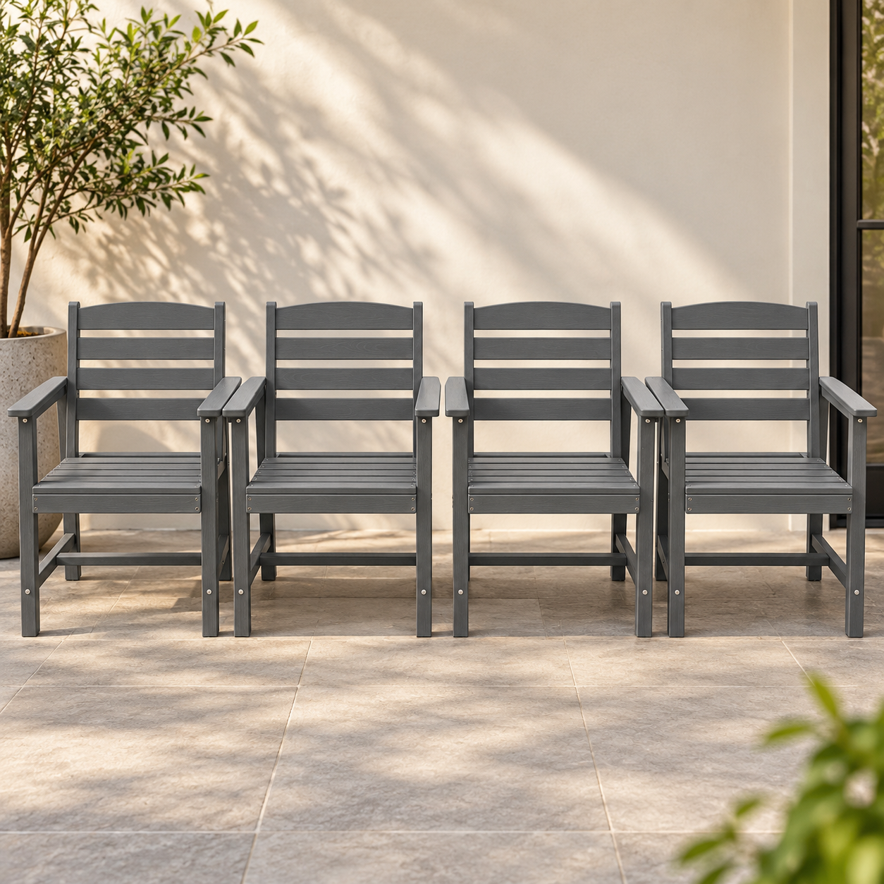 Set of 4 Gray HDPE Outdoor Counter Height Chairs
