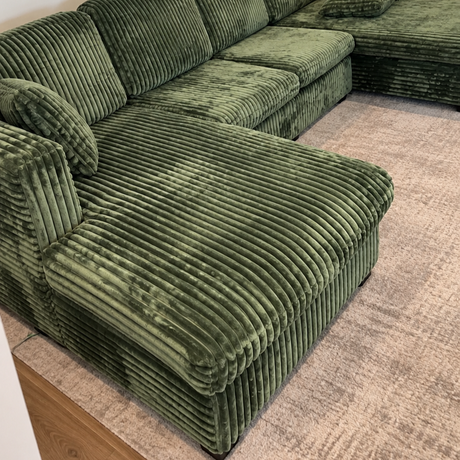 123-Inch Green Corduroy U-Shaped Sectional Sofa – view 2