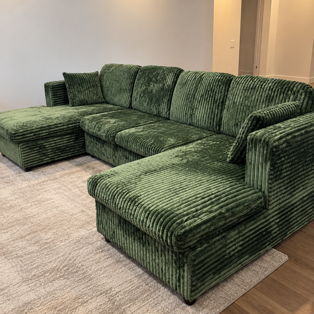 123-Inch Green Corduroy U-Shaped Sectional Sofa – view 3