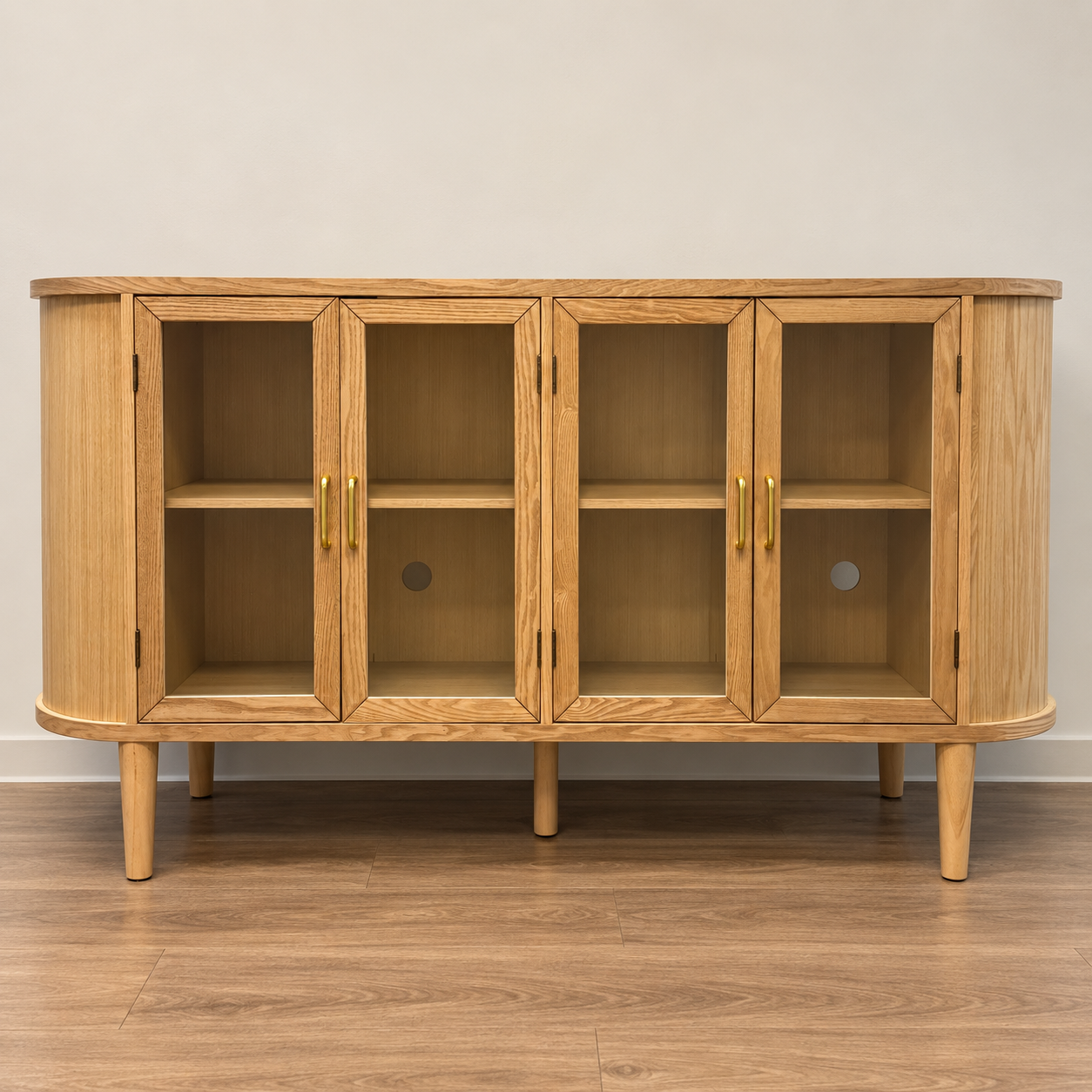60-Inch Oak Farmhouse Sideboard Cabinet with Glass Doors