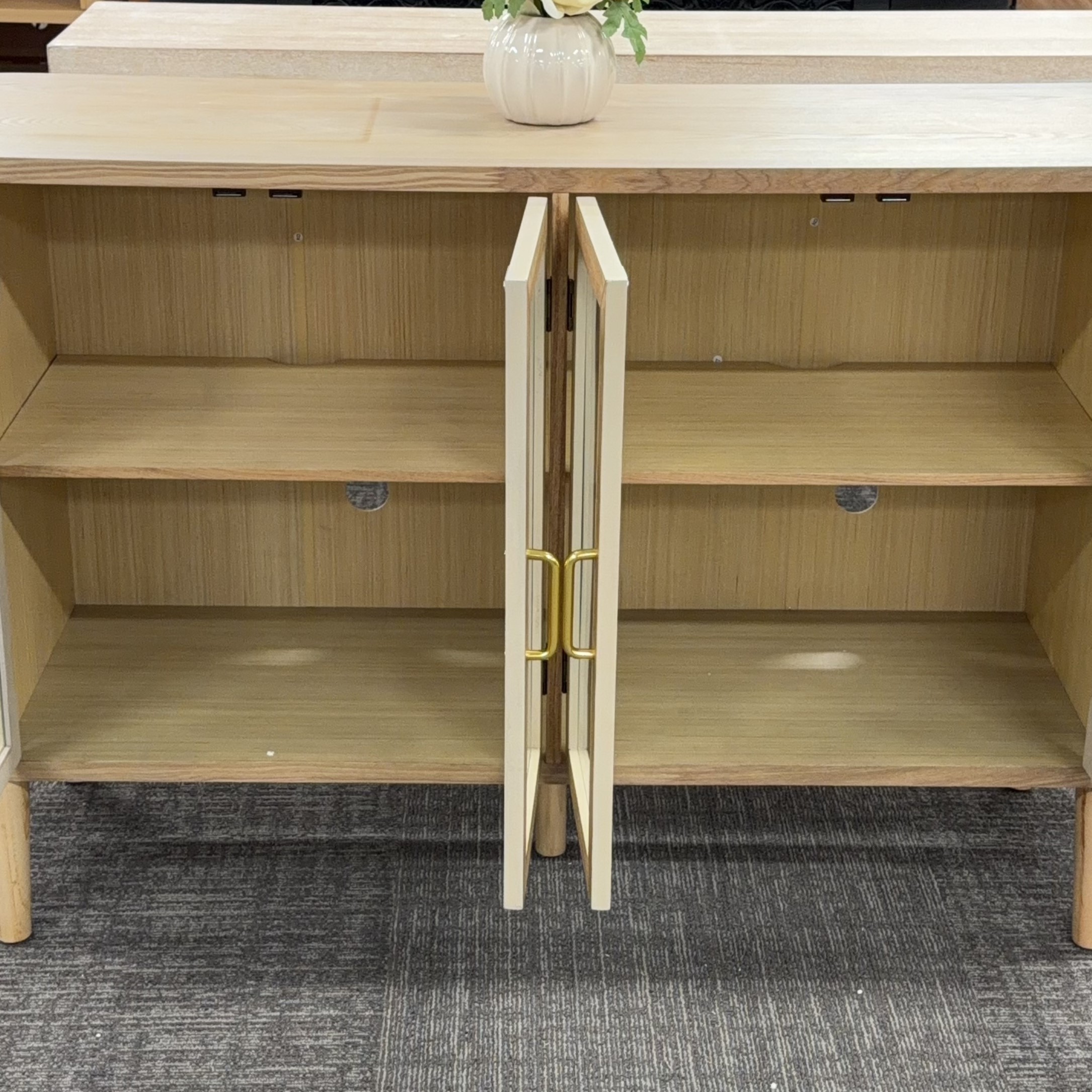 60-Inch Oak Farmhouse Sideboard Cabinet with Glass Doors – view 2
