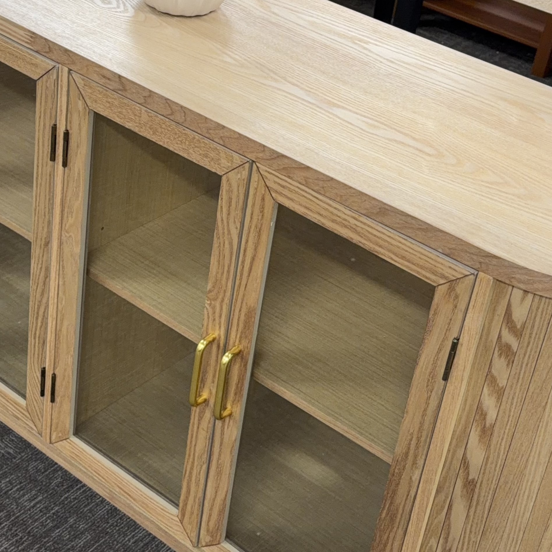 60-Inch Oak Farmhouse Sideboard Cabinet with Glass Doors – view 3