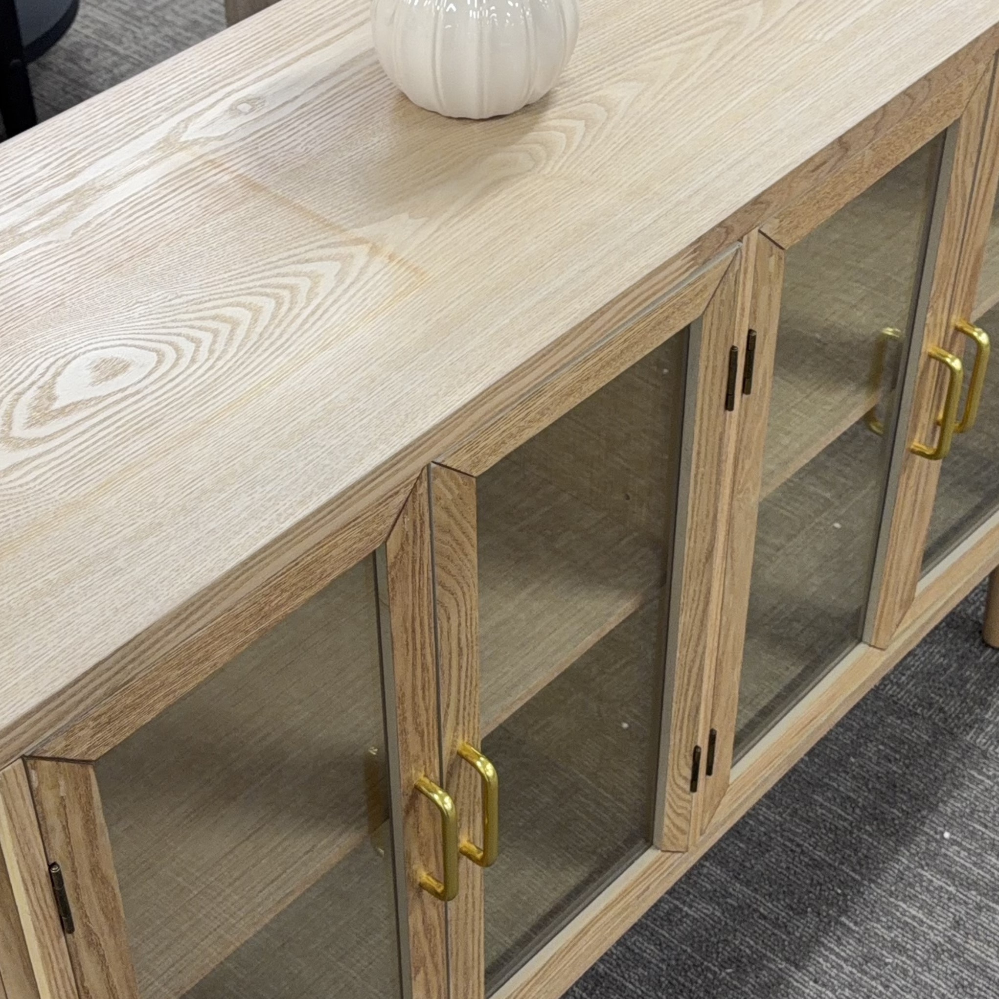 60-Inch Oak Farmhouse Sideboard Cabinet with Glass Doors – view 4
